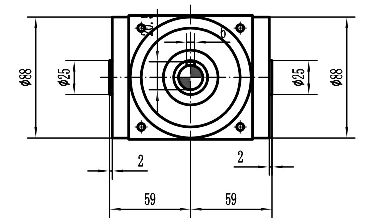 HDA09系列換向器：HDA09-2：1-E外形安裝尺寸圖1