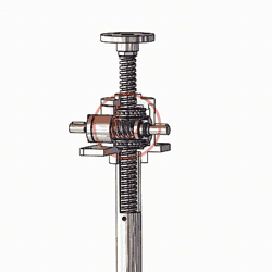 以右側蝸杆爲例，面對著蝸杆時，蝸杆順時針旋轉，絲杆下降；蝸杆逆時針旋轉，絲杆上升。