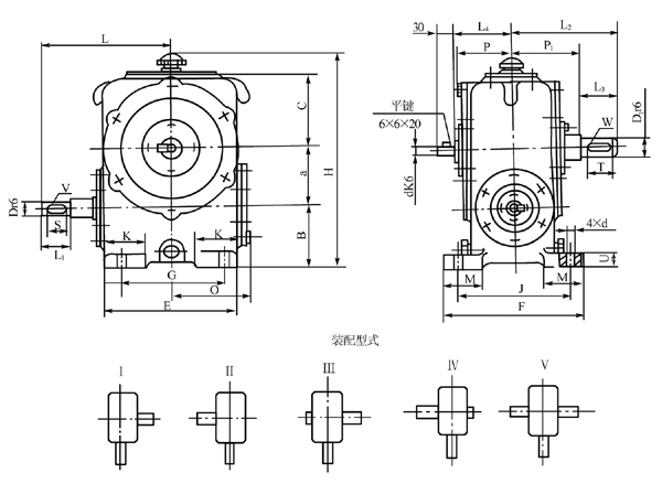 圓柱蝸杆減速器的外形、安裝尺寸及裝配形式